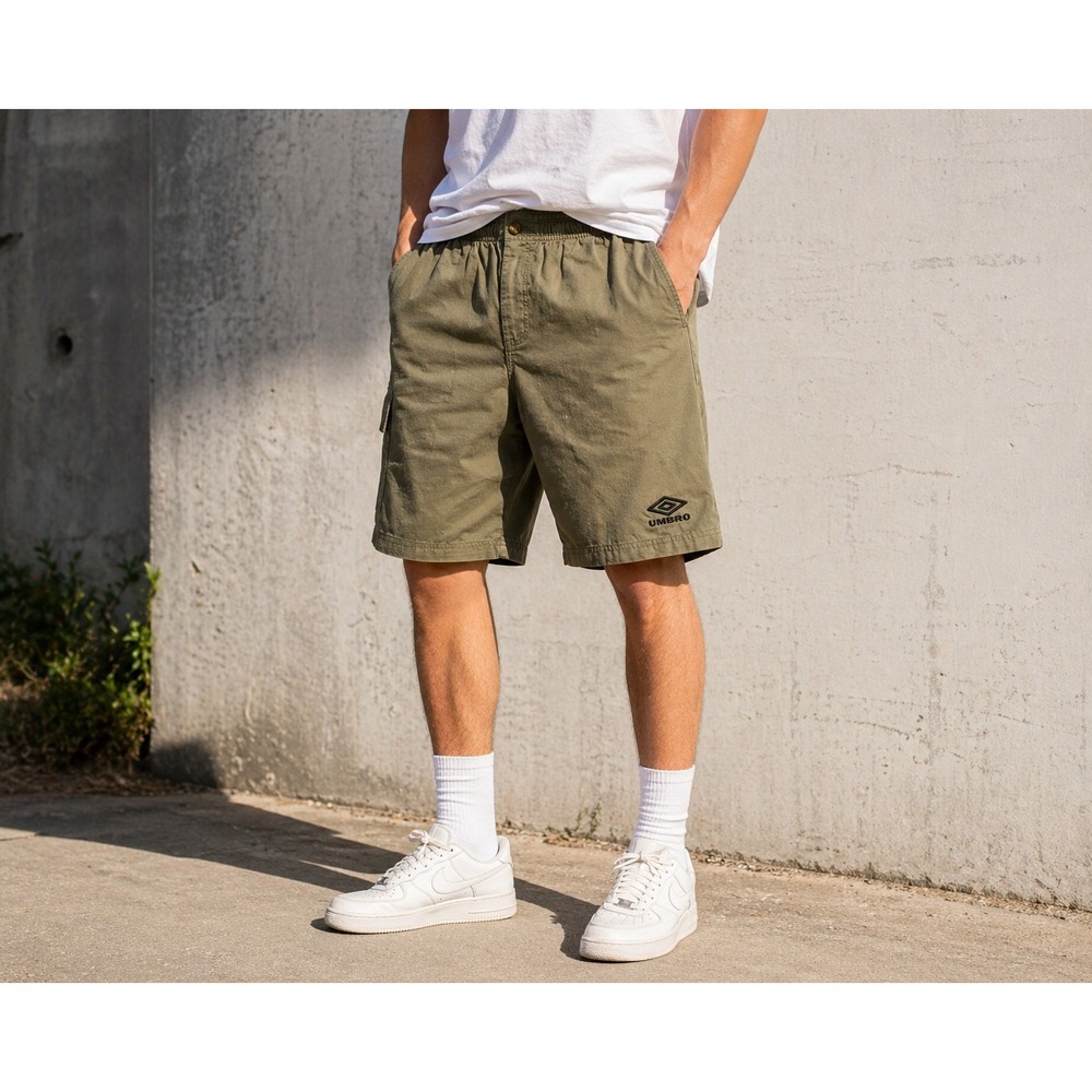 Umbro Cargo Shorts Mens Large Olive Green Y2K‎ Streetwear Ripstop Logo Utility